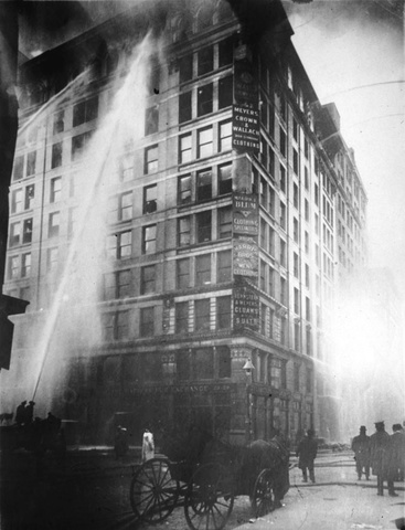 Black and white photo of the Shirtwaist factory fire